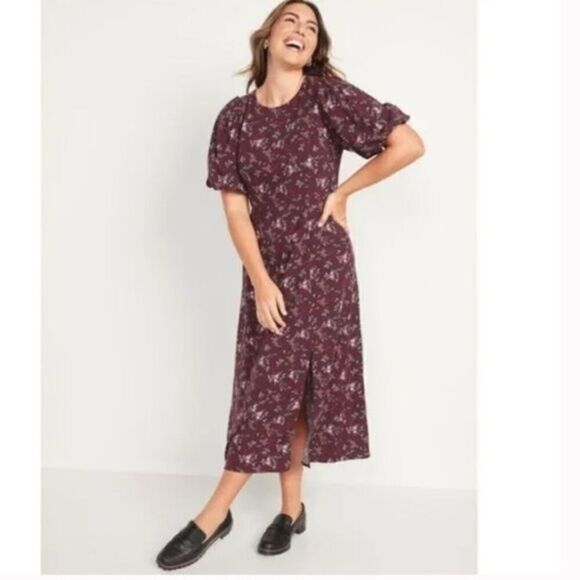 Old Navy Puff Sleeve Open Back Cottagecore Floral Print Maxi Dress - Picture 1 of 9